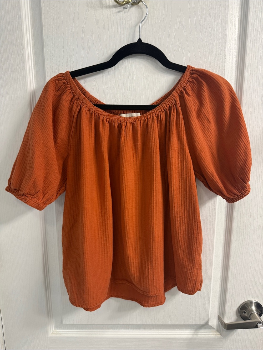 LOFT Romantic Peasant Puff Sleeve Blouse - Burnt Orange - Size S